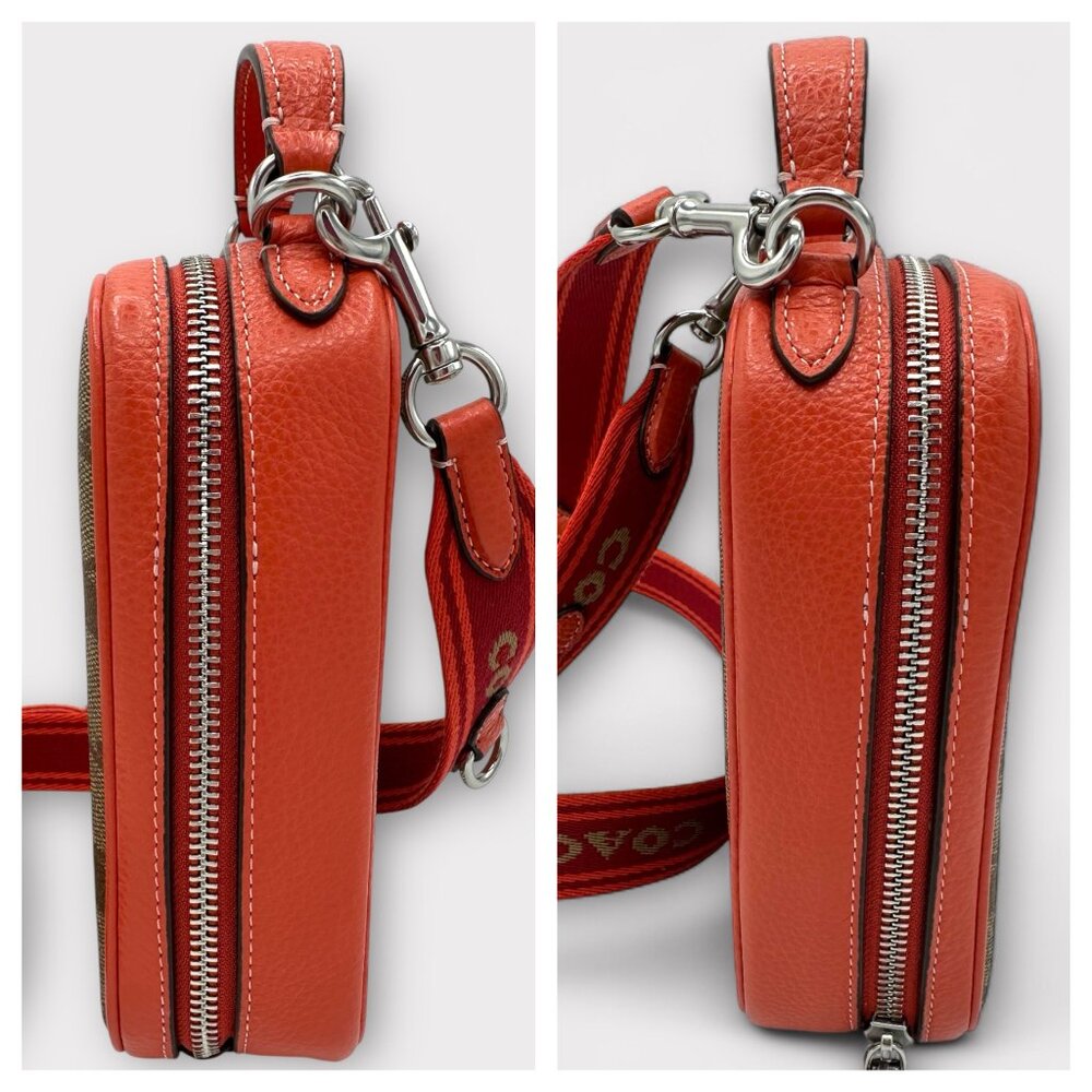 💰SALE💰 NWOT Eva Phone Crossbody in Signature Canvas - Silver/Khaki/Tangerine - Picture 5 of 13